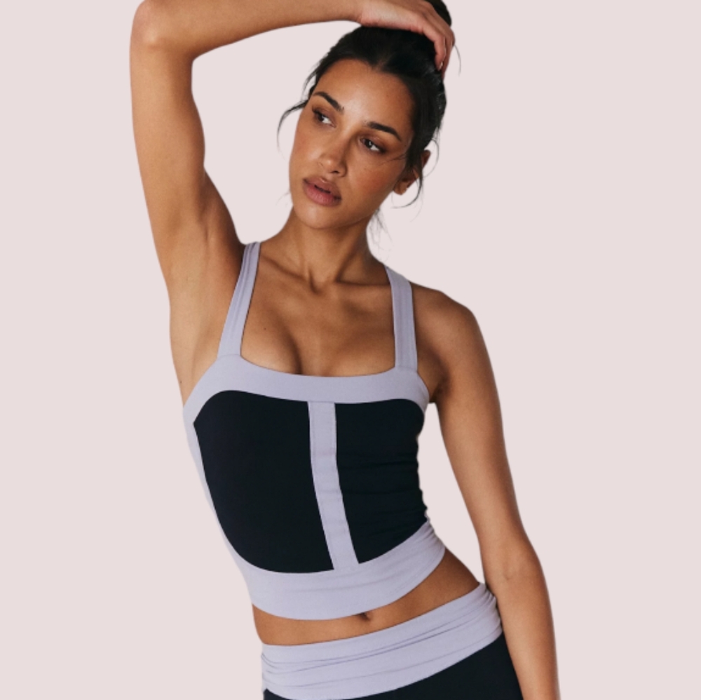 Free People Black and Lavender Contrast Tank Top